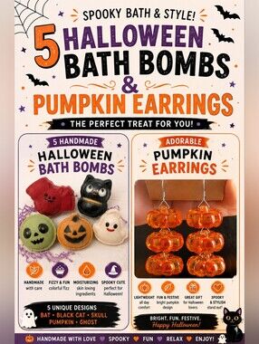 Halloween Bath Bomb 5ct OR Pumpkin Earrings
